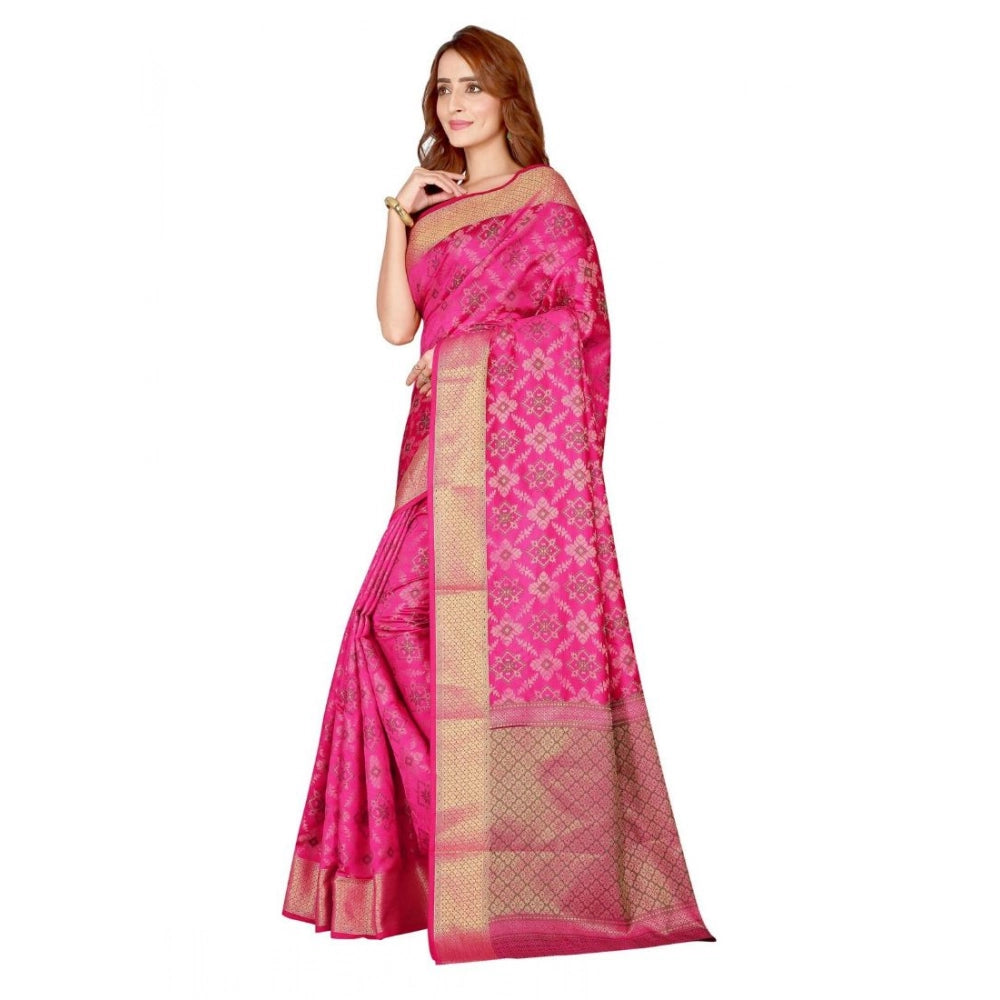 Generic Women's Kanjivaram Silk Saree with Blouse (Pink, 5-6 Mtrs)