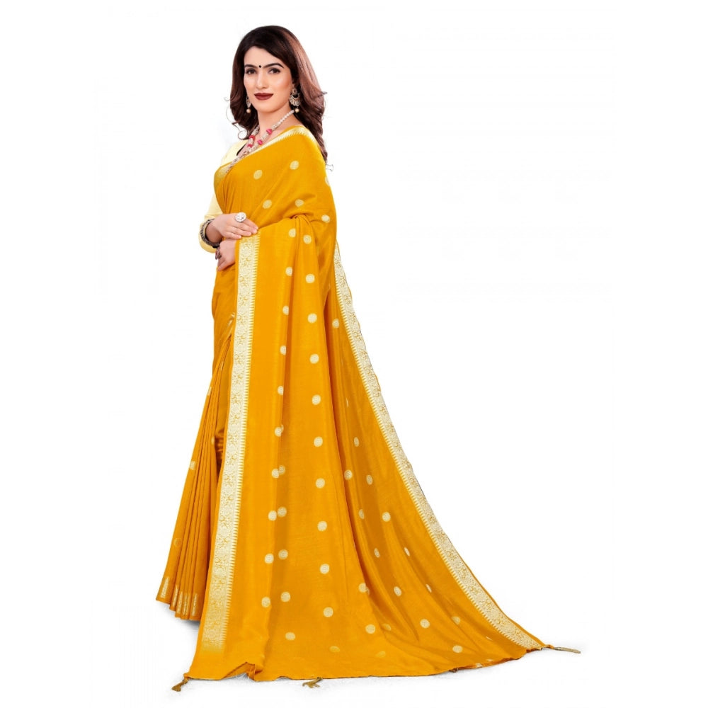 Generic Women's Vichitra Silk Saree With Blouse (Mustard, 5-6 Mtrs)