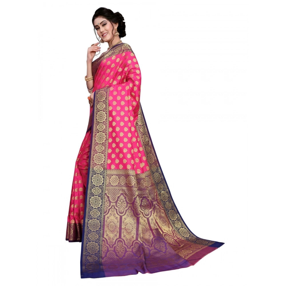 Generic Women's Sana Silk Jacquard Saree With Blouse (Pink, 5-6 Mtrs)