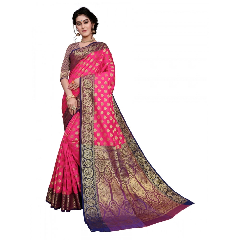 Generic Women's Sana Silk Jacquard Saree With Blouse (Pink, 5-6 Mtrs)