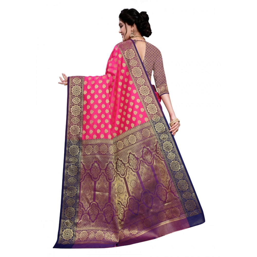 Generic Women's Sana Silk Jacquard Saree With Blouse (Pink, 5-6 Mtrs)