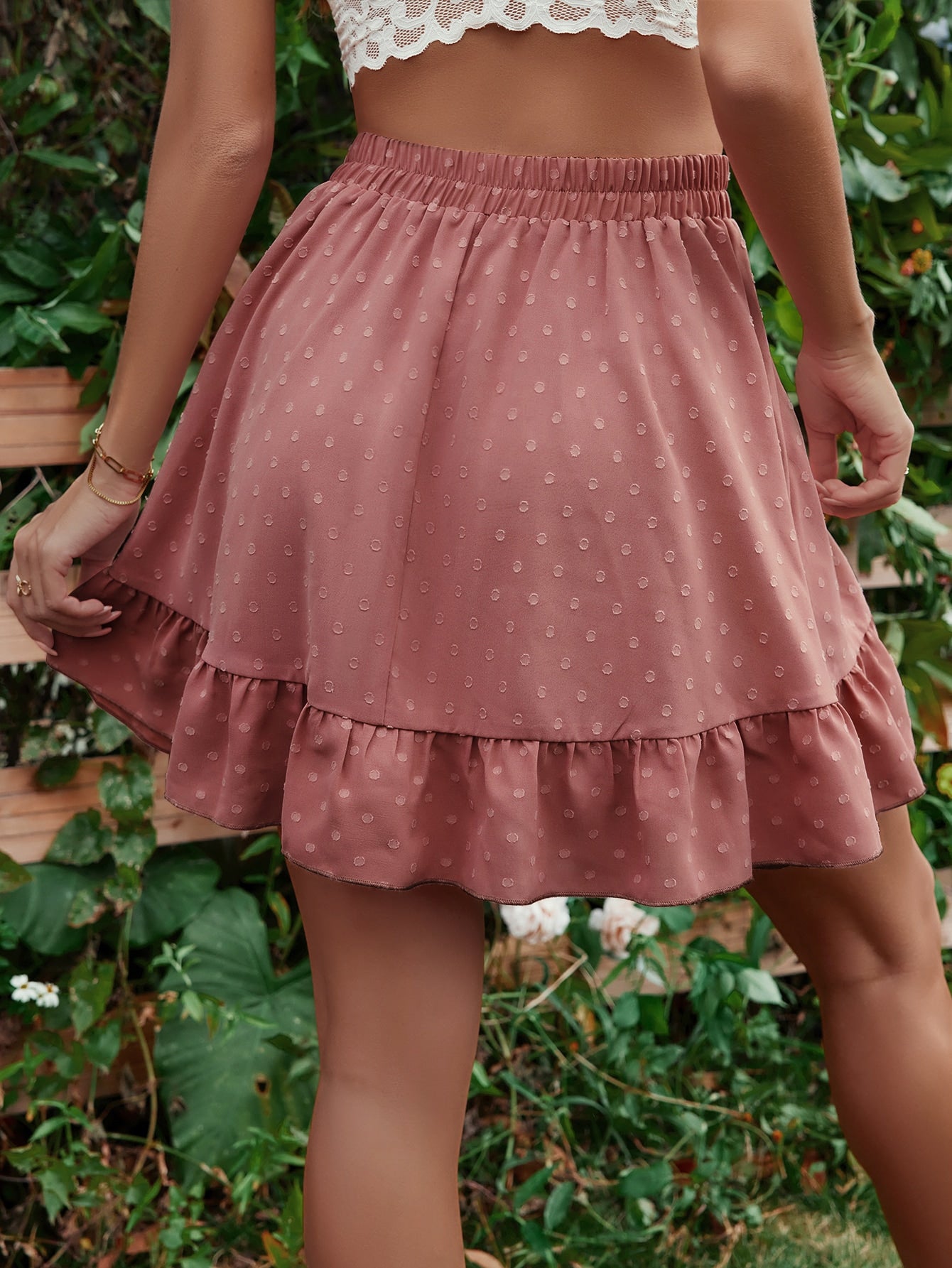 Honey Ruffle Hem Elastic Waist Mini Skirt