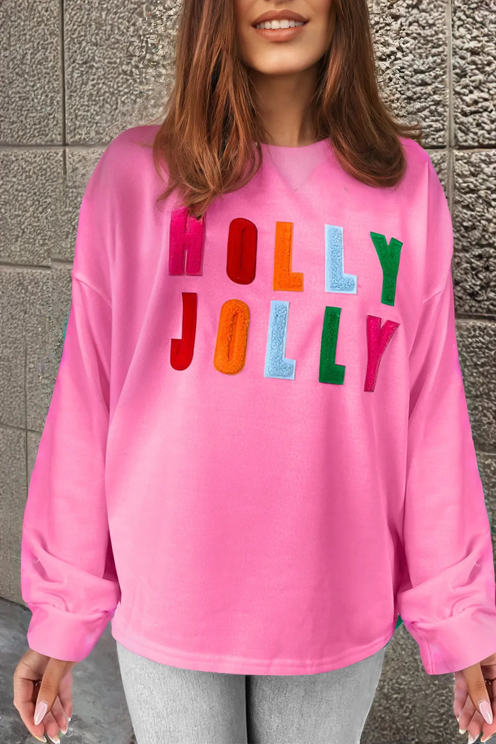 HOLLY JOLLY Round Neck Long Sleeve Top