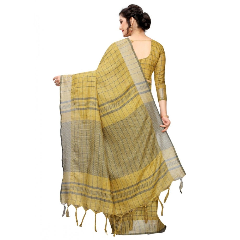 Generic Women's Linen Saree with Blouse (Mustard,5-6 mtrs)