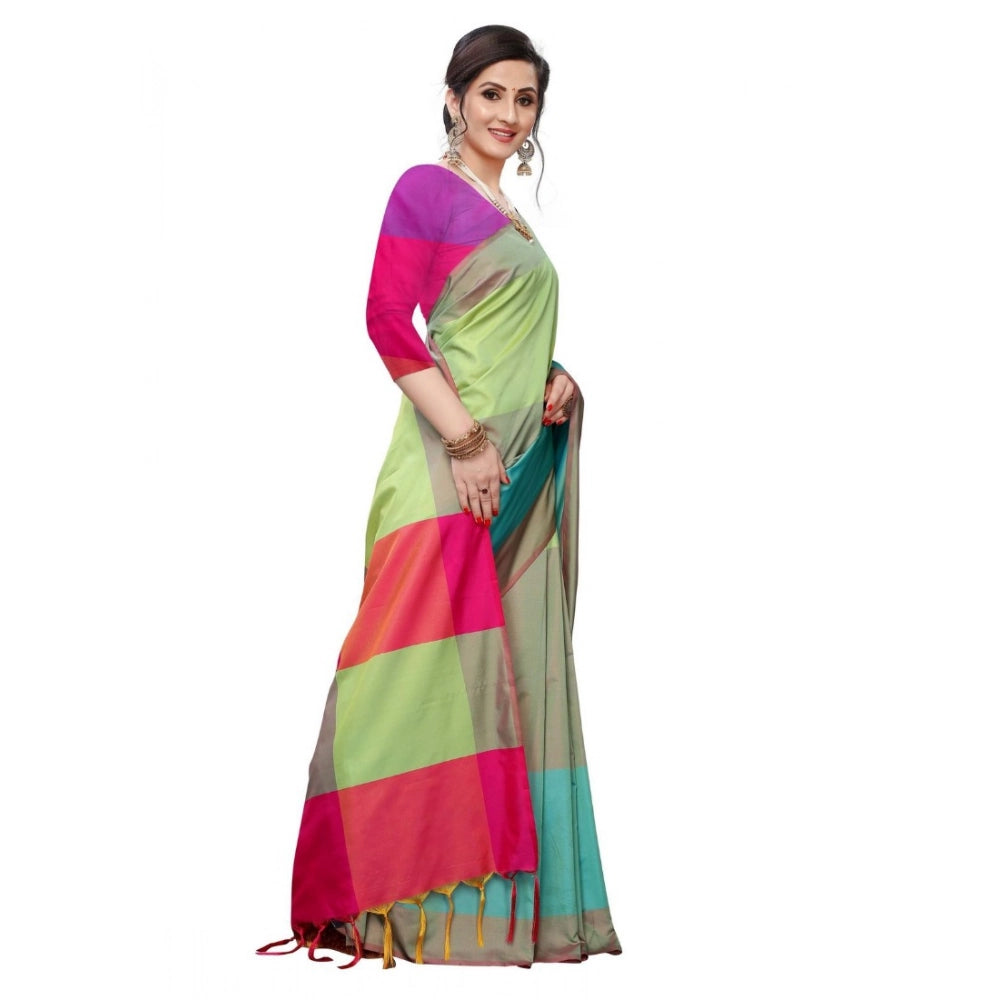 Generic Women's Woven Sana Silk Saree (Lime green,5-6Mtrs)