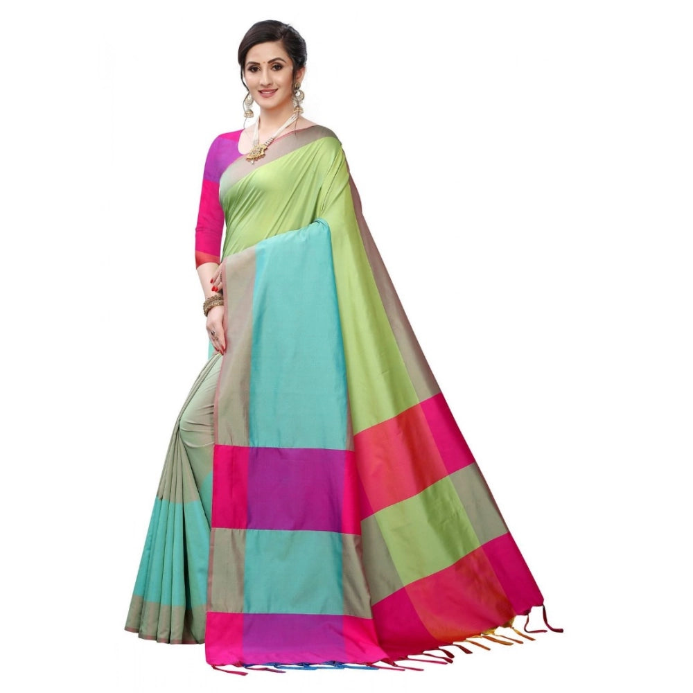 Generic Women's Woven Sana Silk Saree (Lime green,5-6Mtrs)