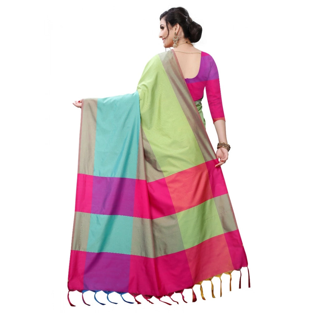 Generic Women's Woven Sana Silk Saree (Lime green,5-6Mtrs)