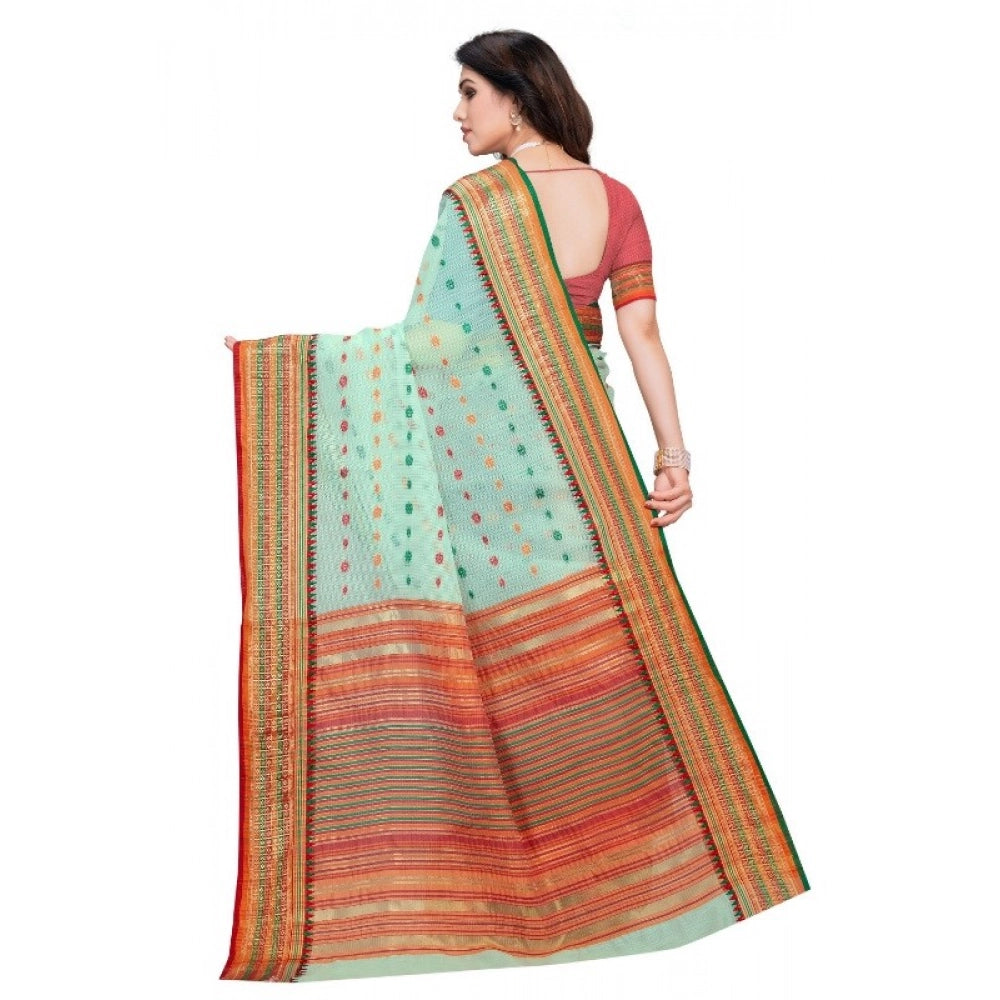 Generic Women's Kota Doria Cotton Woven Butta Saree With Blouse (Pista, 5-6 Mtrs)