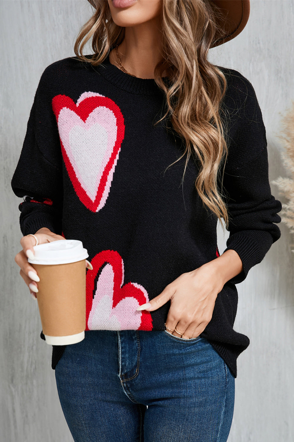 Angel Wings Heart Round Neck Long Sleeve Sweater