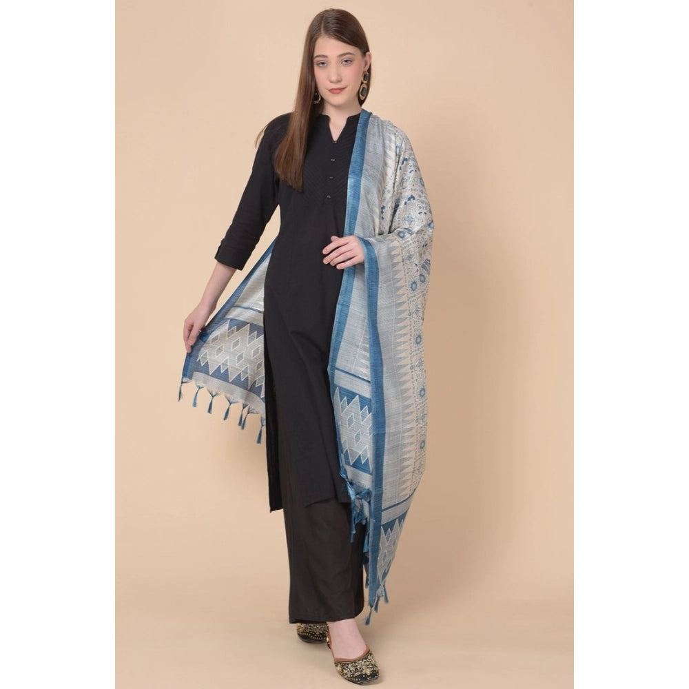 Generic Women's Art Silk Printed Dupatta (Turquoise, Length: 2.25 to 2.50 Mtr)