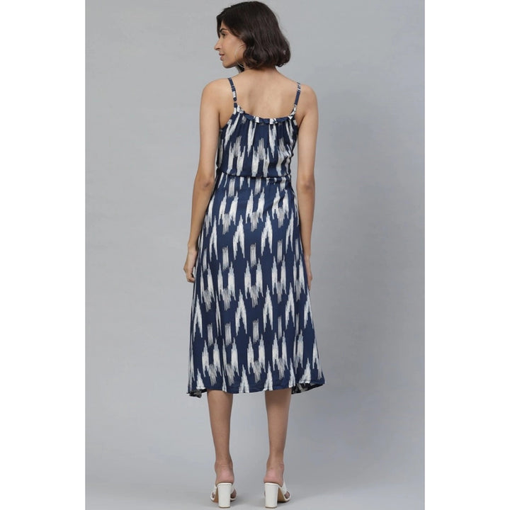Generic Women's Casual Sleeveless Ikat Print Rayon Dress (Blue)