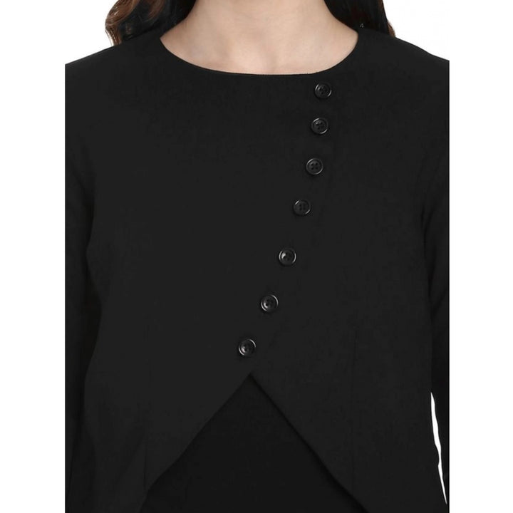 Generic Women's Polyester Diagonal Cut Long Sleeves Blazer (Black)