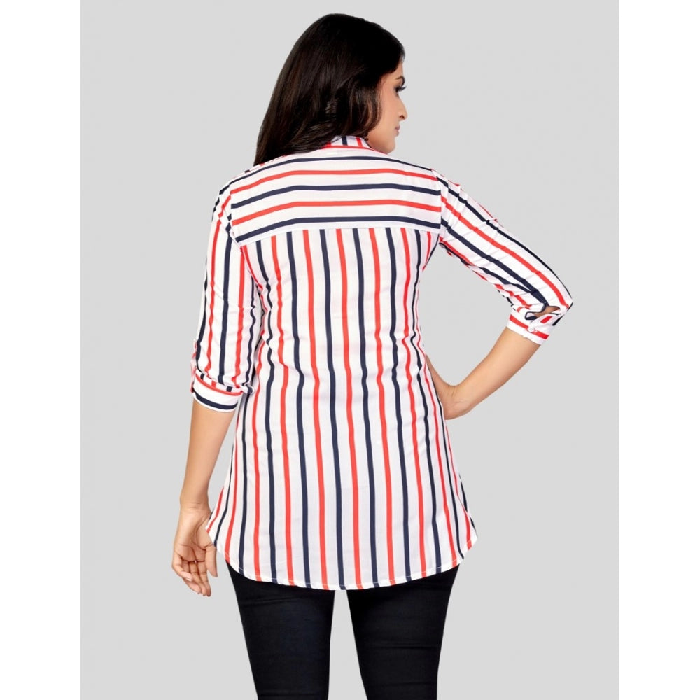 Generic Women's Poly Crepe Mandarin Collar 3/4 Sleeves Short Top (White)