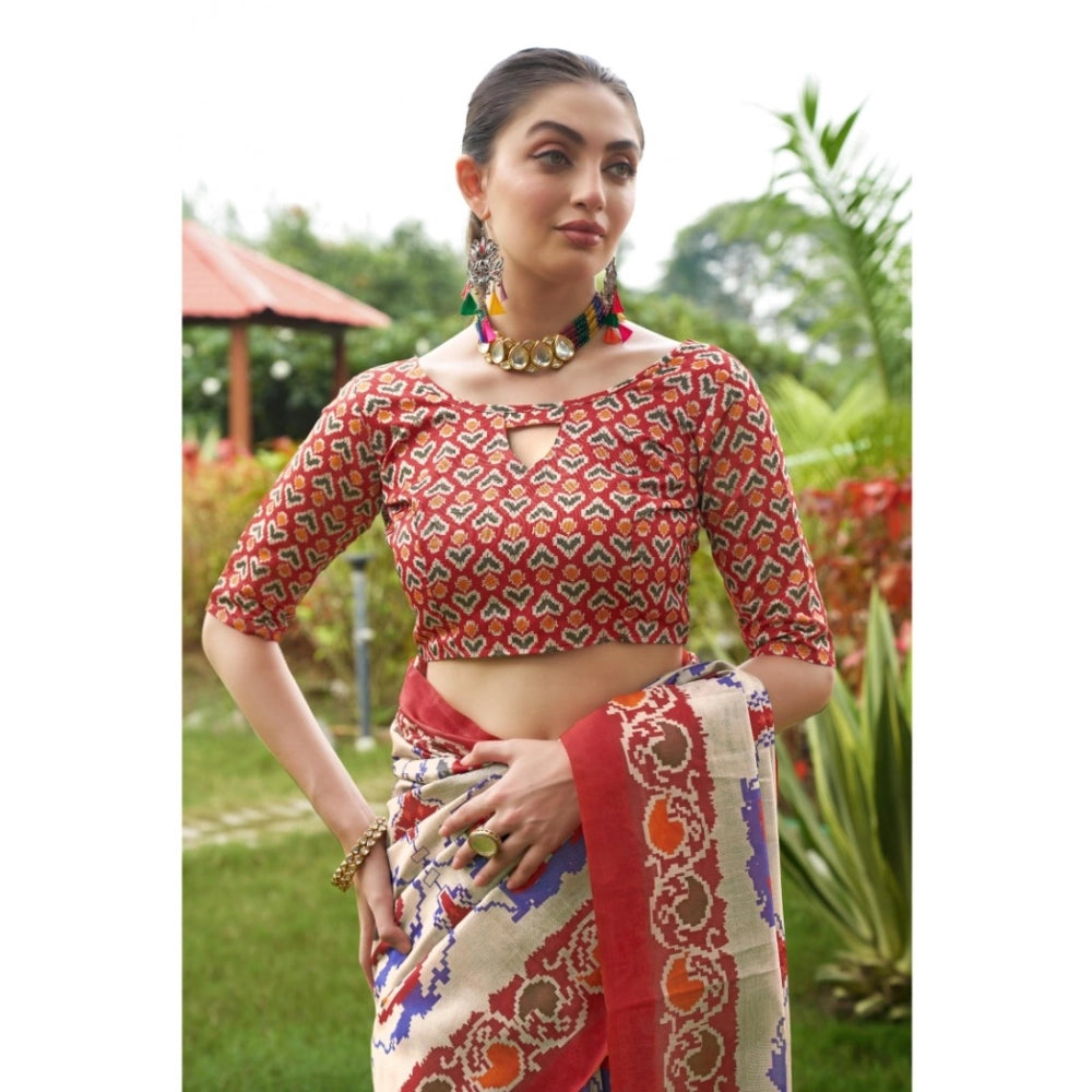 Generic Women's Tussar Silk Printed Saree With Unstitched Blouse (Maroon, 5.5 Mtr)