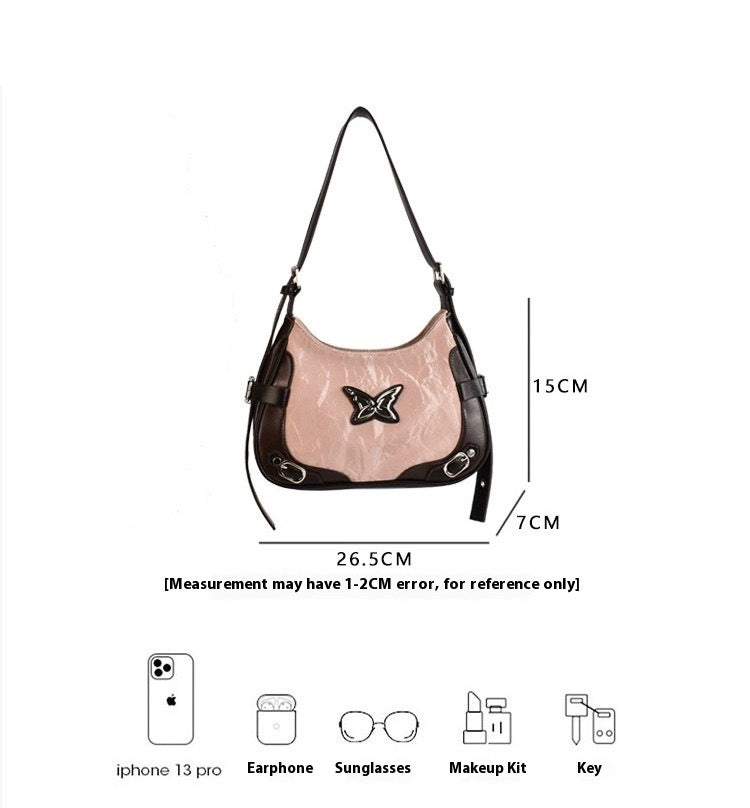 Niche Retro Butterfly Contrast Color Motorcycle Underarm Bag For Women