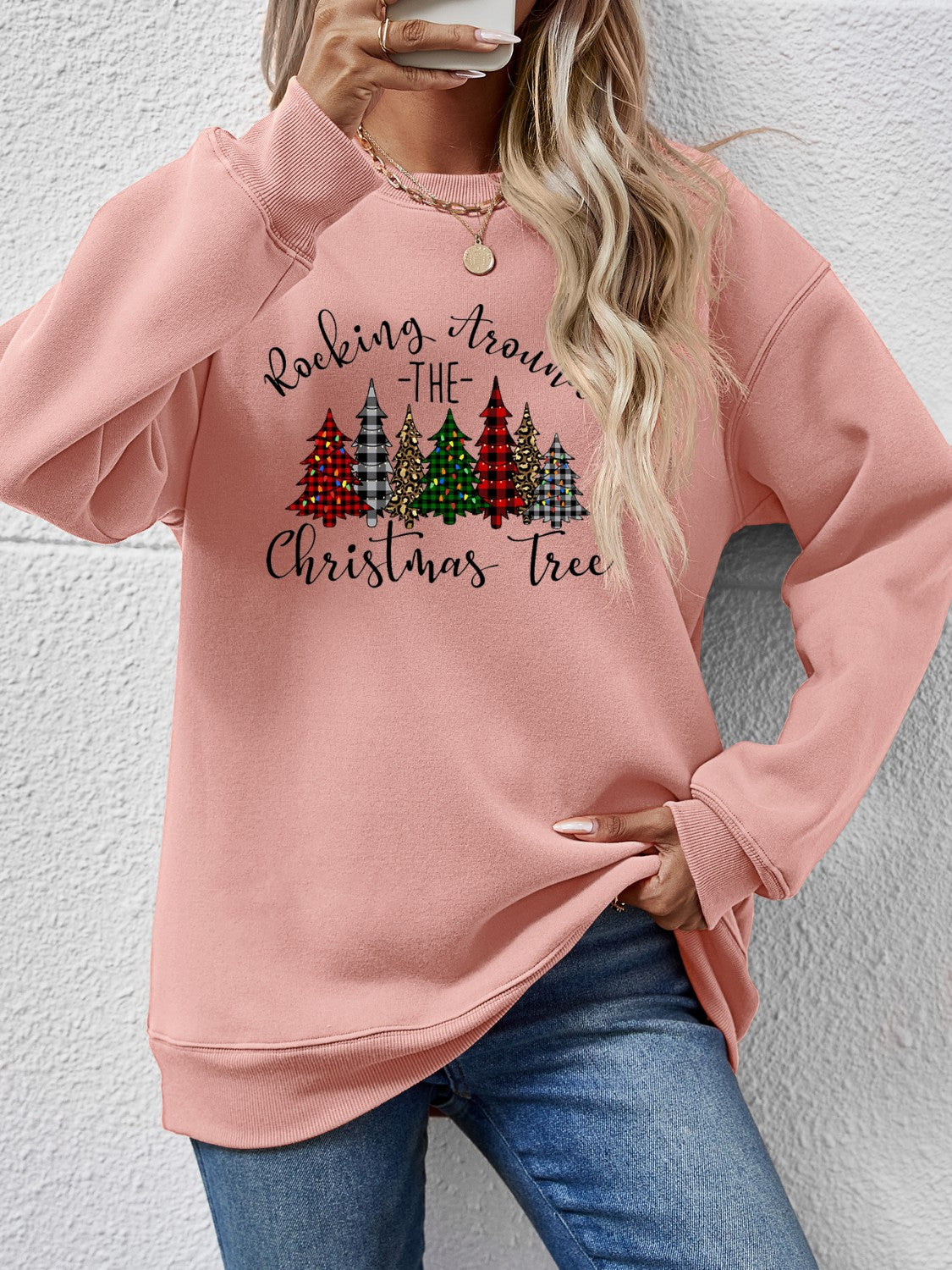 Christmas Tree Graphic Round Neck Sweatshirt