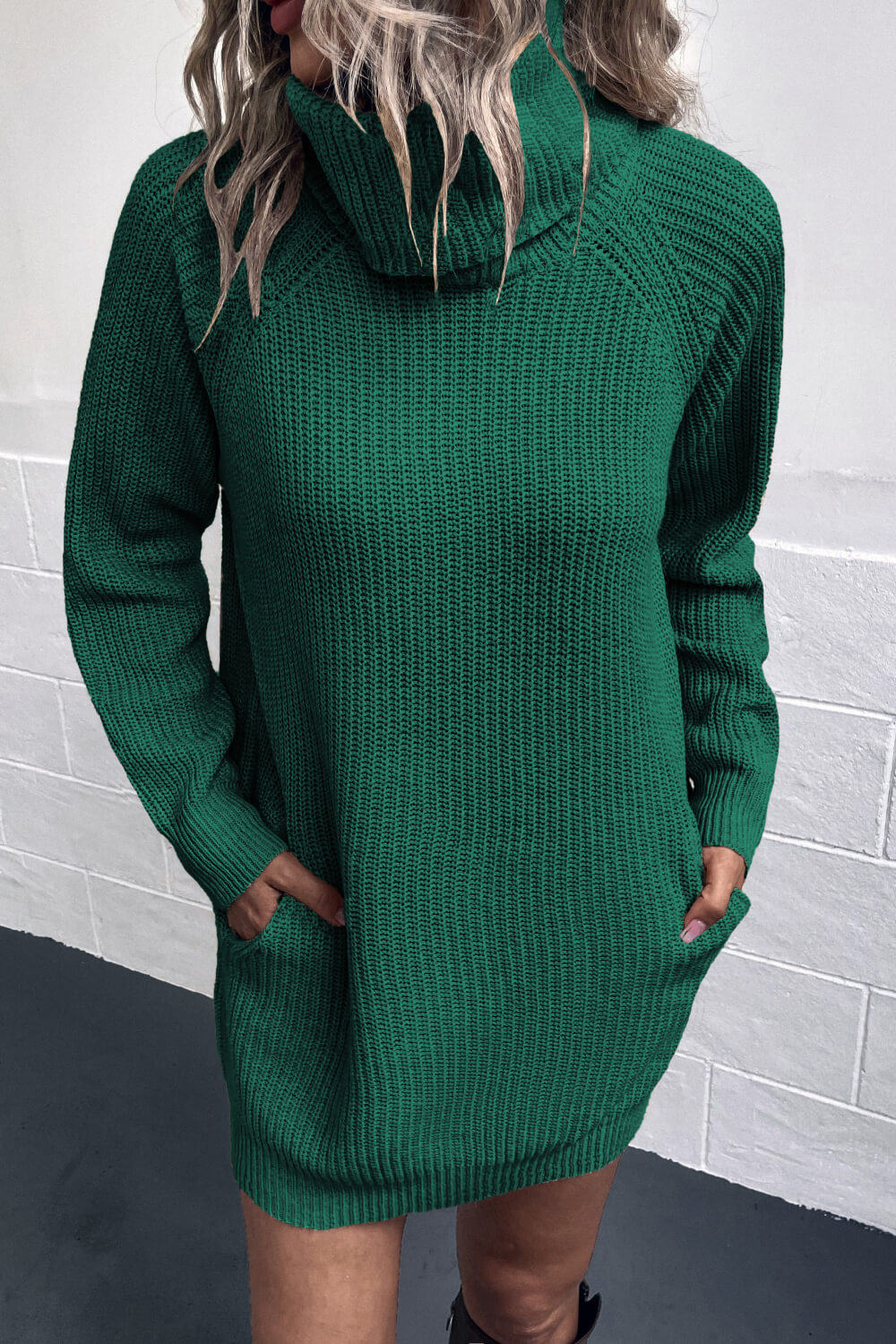 turtleneck sweater dress with pockets