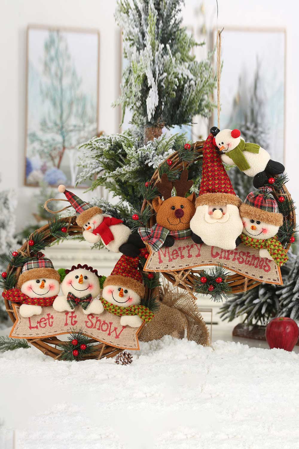 Christmas Element Rattan Wreath Ornaments