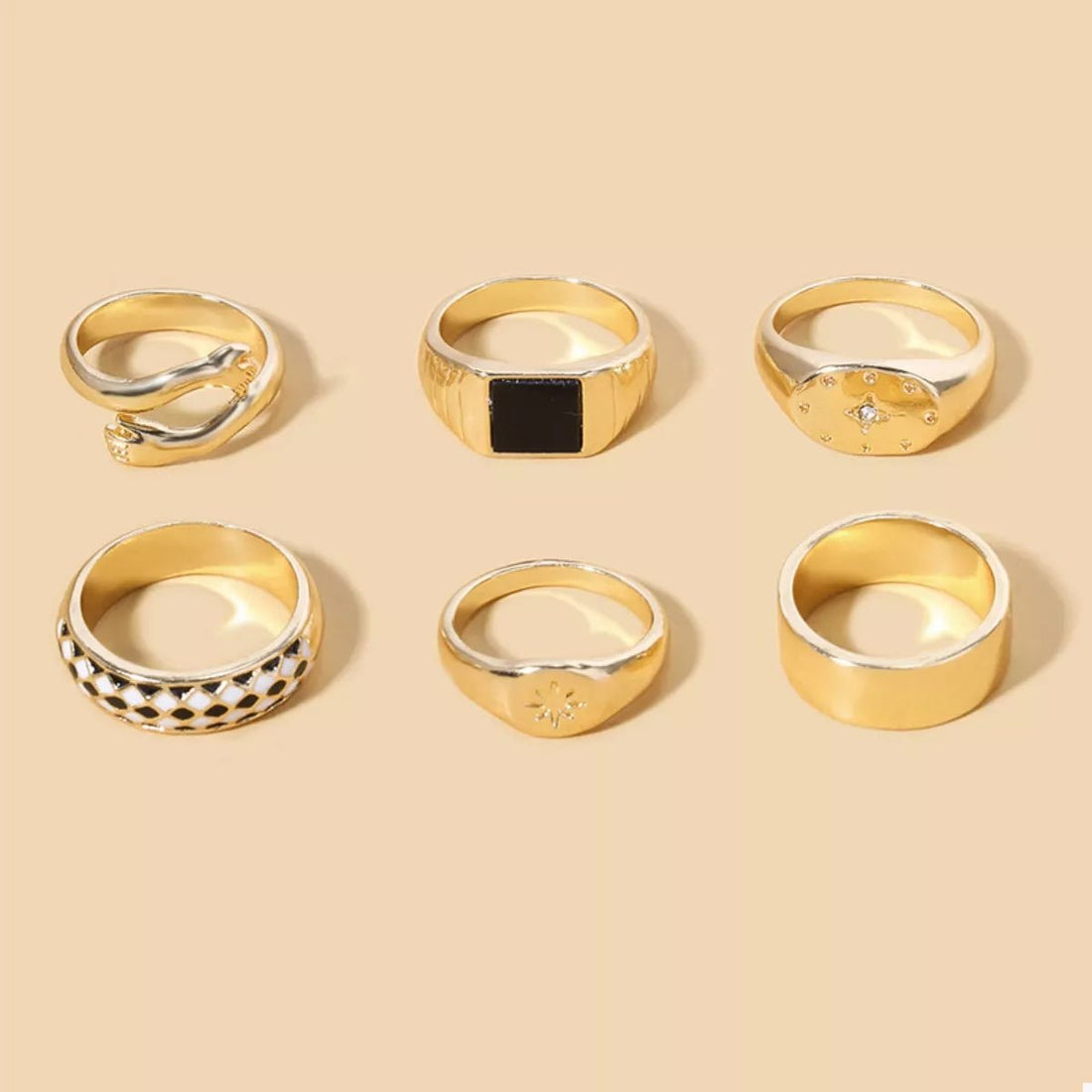 6 Piece 18K Gold - Plated Ring Set - 