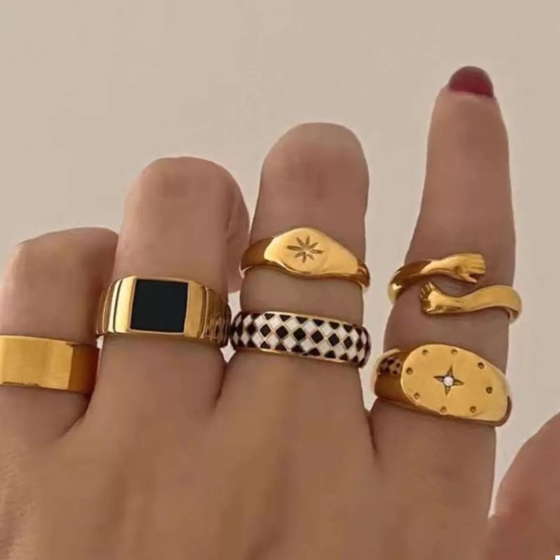 6 Piece 18K Gold - Plated Ring Set - 