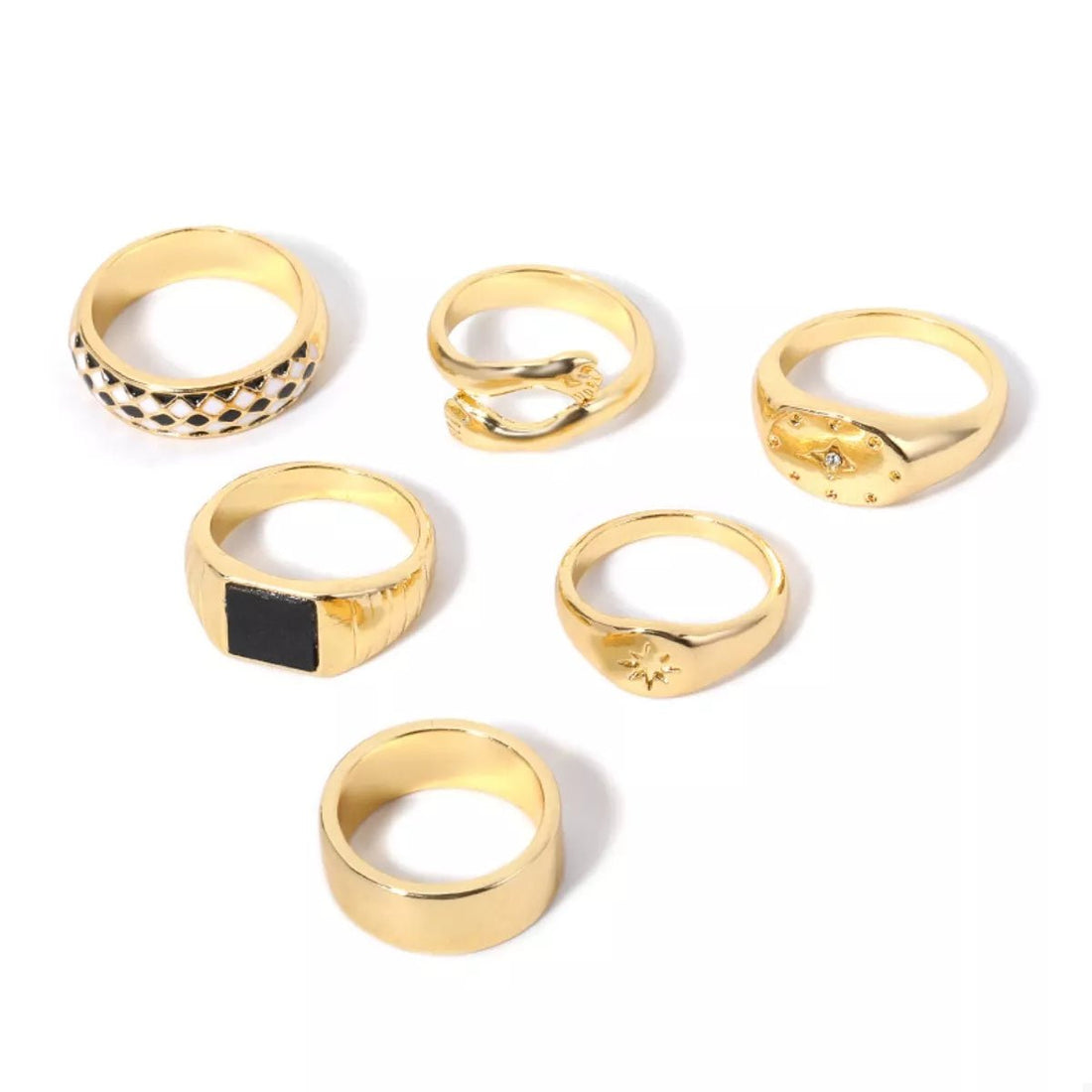 6 Piece 18K Gold - Plated Ring Set - 