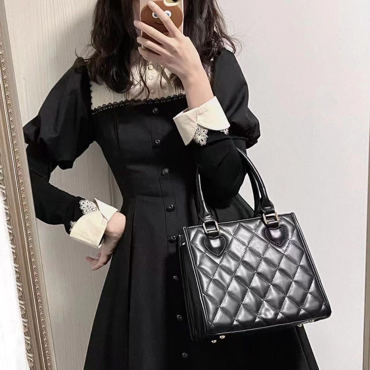 Rhombus Lace Japanese Cute Portable Crossbody Bag For Women