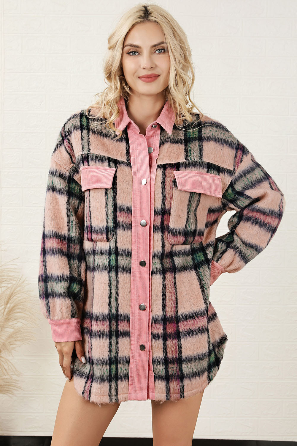 Plaid Button Down Drop Shoulder Jacket