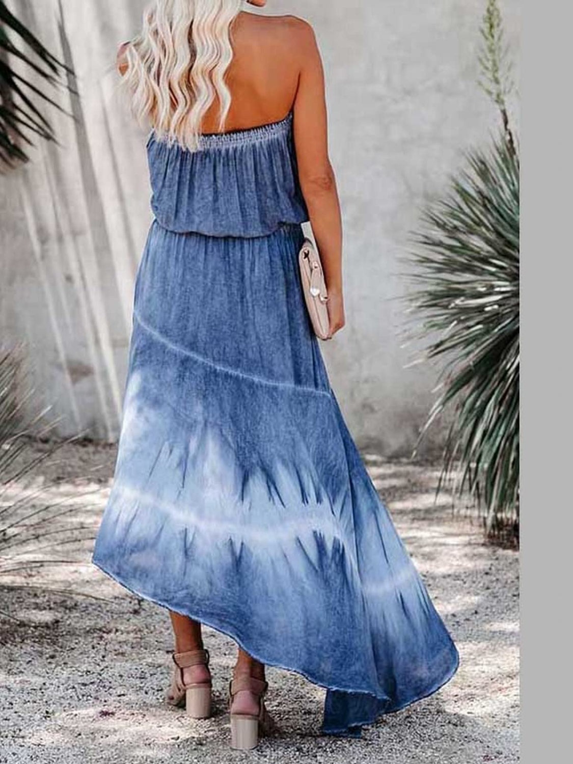 MeiMei Smocked High-Low Tube Denim Dress