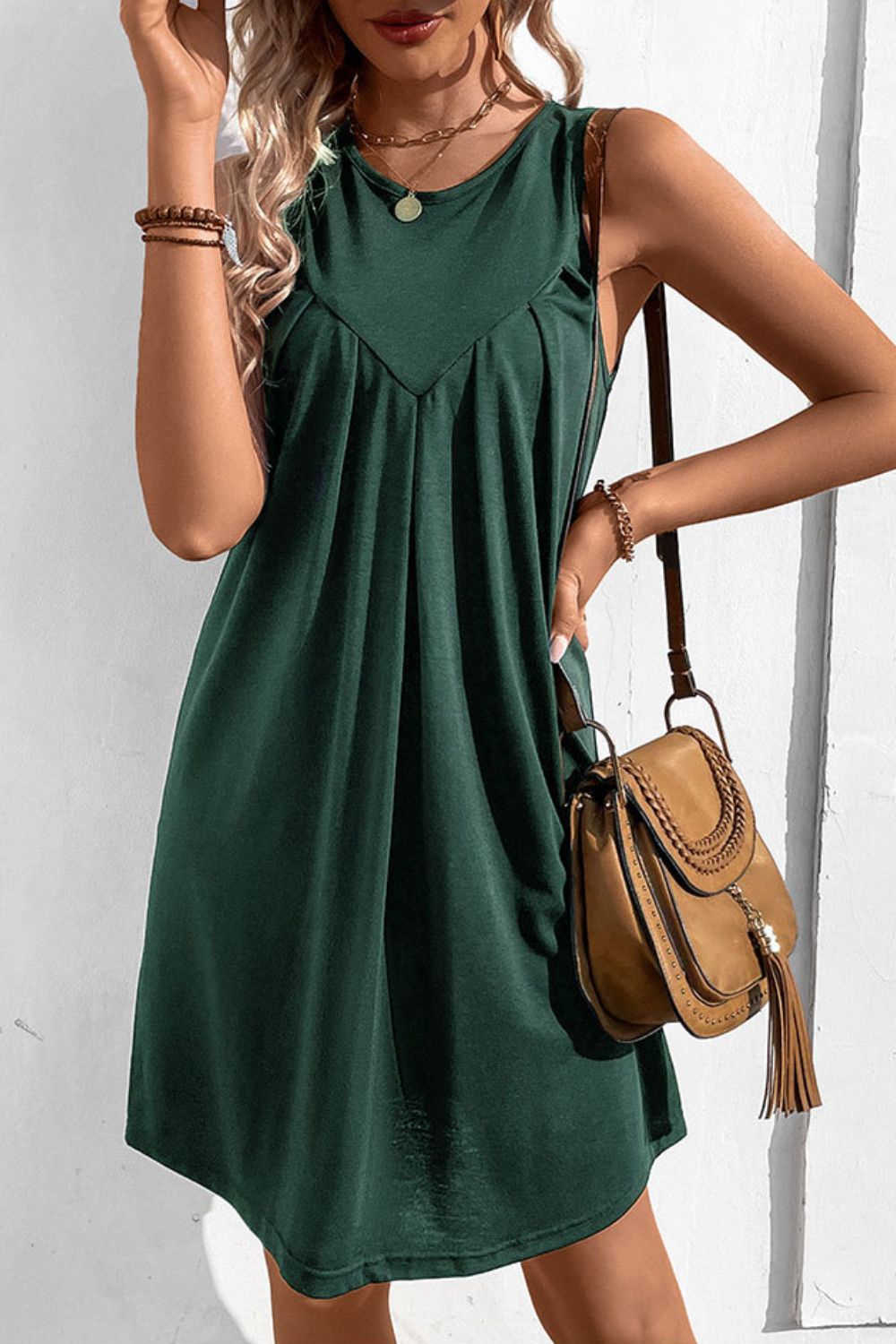 perfee round neck sleeveless mini dress