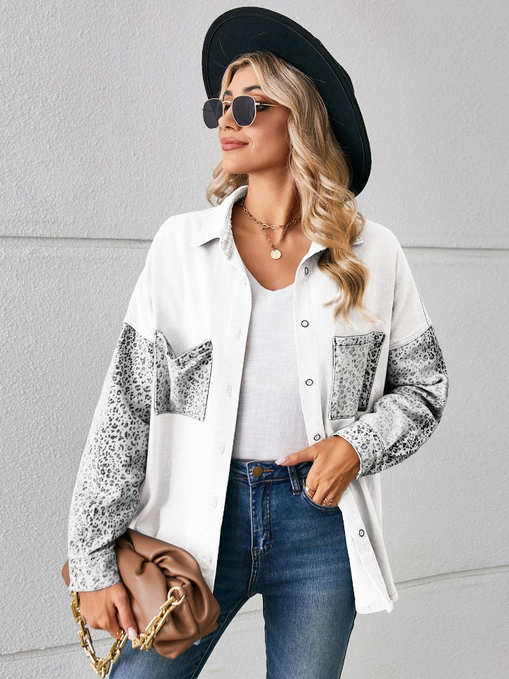 Leopard Button Up Denim Jacket