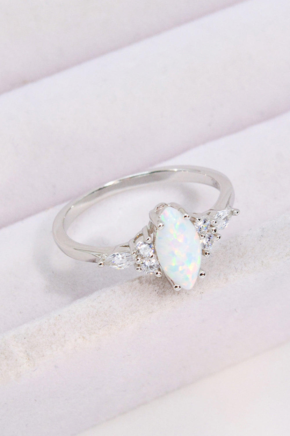 Opal and Zircon Platinum-Plated Ring