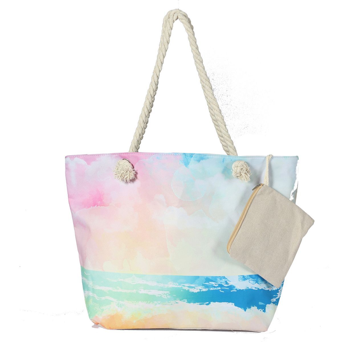 Canvas Beach Tote Bag For Women Waterproof Large Travel Beach Bags With Zipper Reusable Grocery Shopping Bags