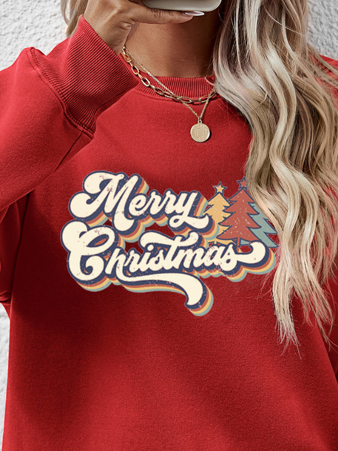 Christmas Letter Graphic Round Neck Sweatshirt