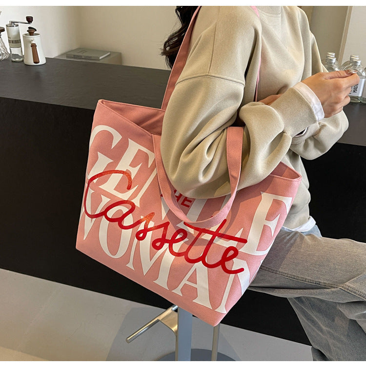 Letter Printed Totes Fashion Large Capacity Canvas Bags Women's Handbag Cute Sweet Shoulder Bag