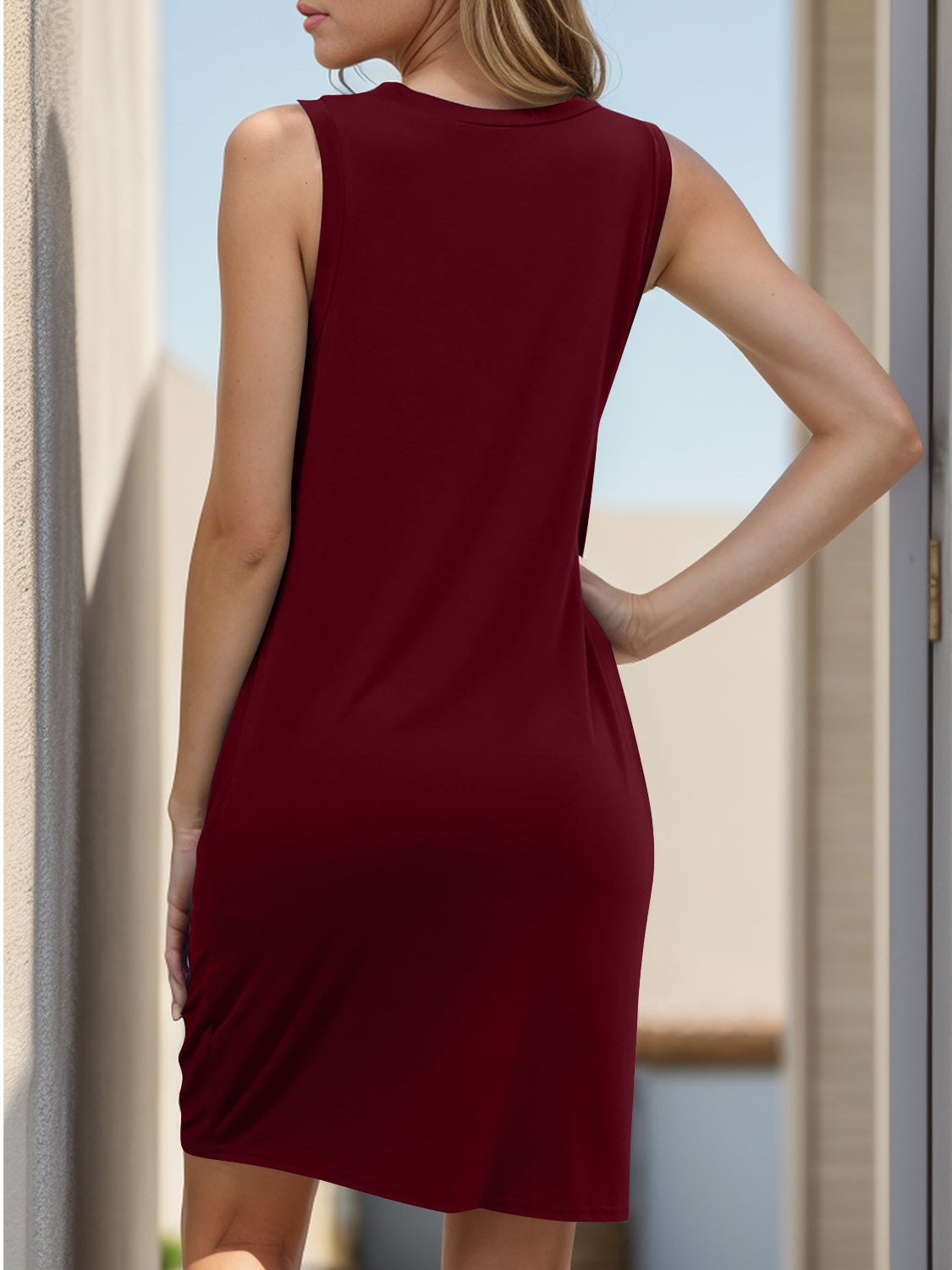 twisted round neck sleeveless dress