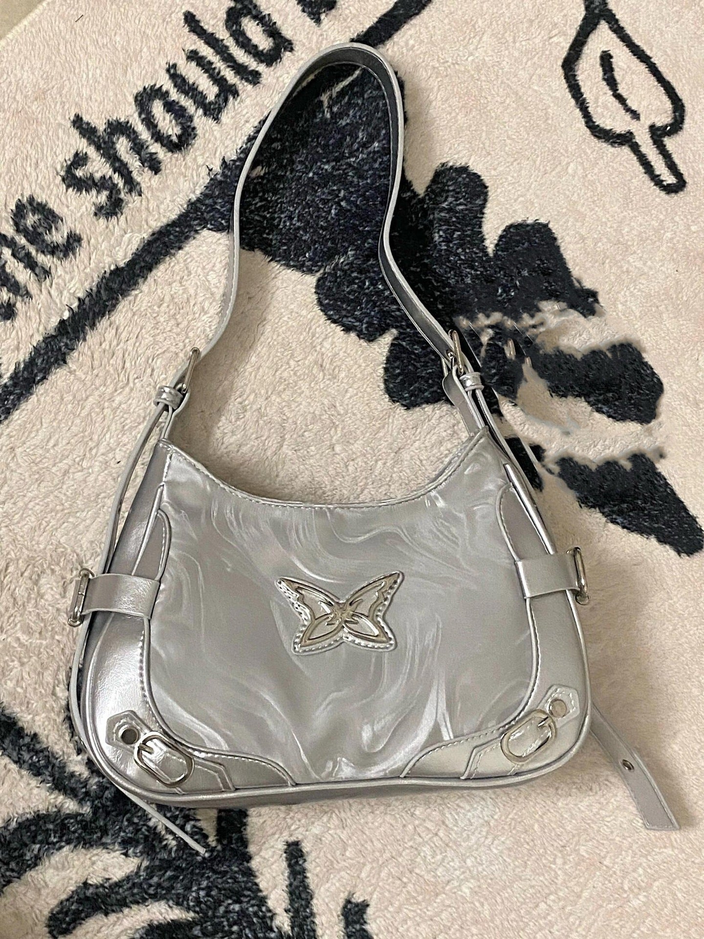 Niche Retro Butterfly Contrast Color Motorcycle Underarm Bag For Women