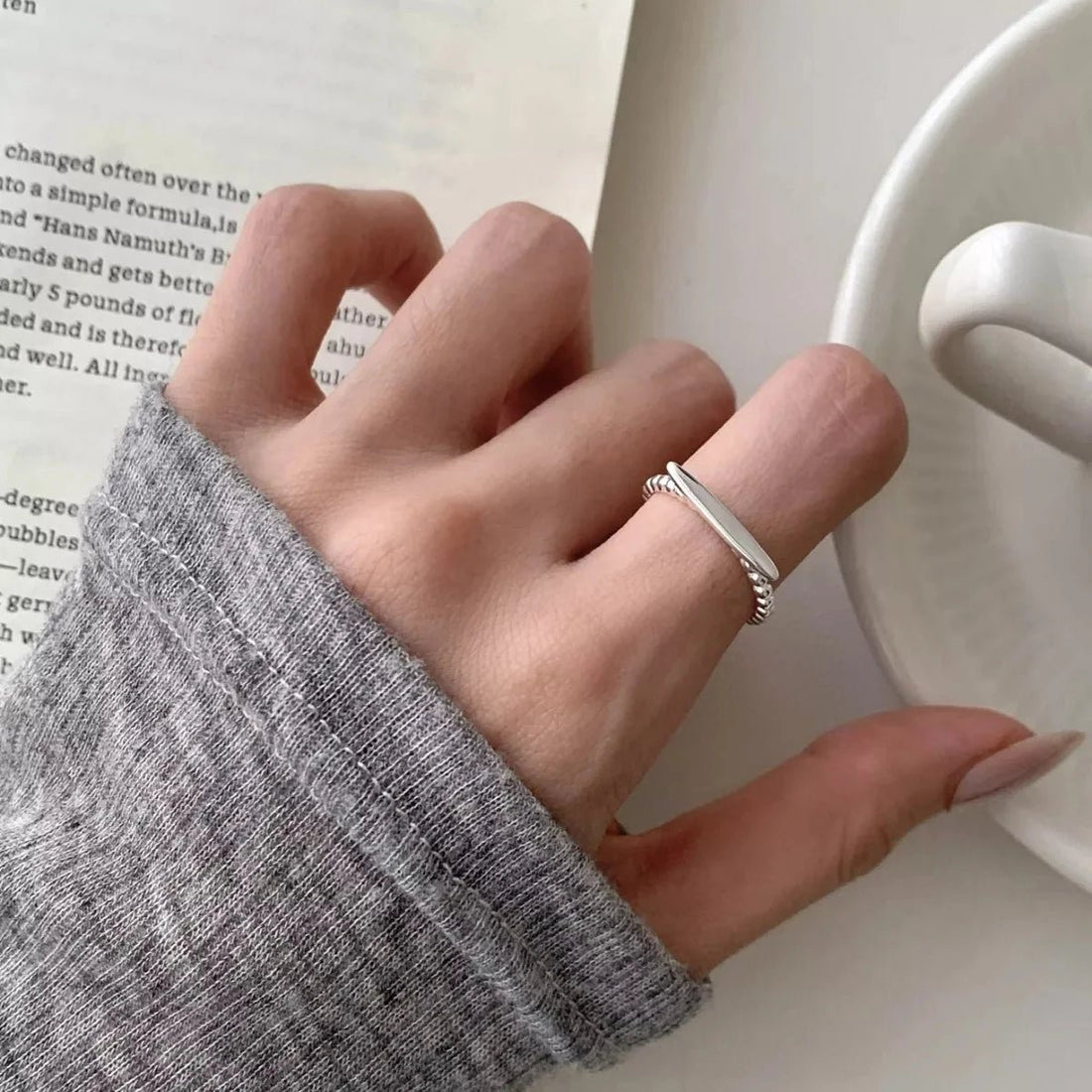 925 Sterling Silver Geometric Ring - 