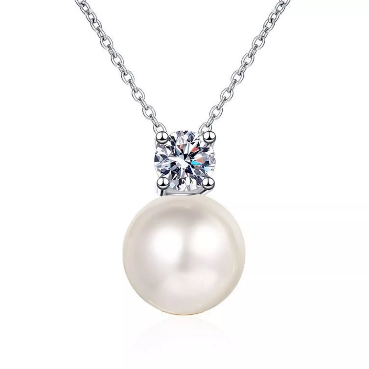 925 Sterling Silver Moissanite Pearl Necklace - 