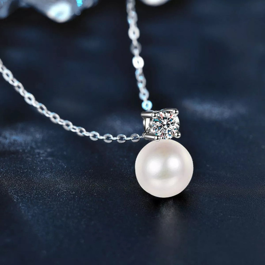 925 Sterling Silver Moissanite Pearl Necklace - 