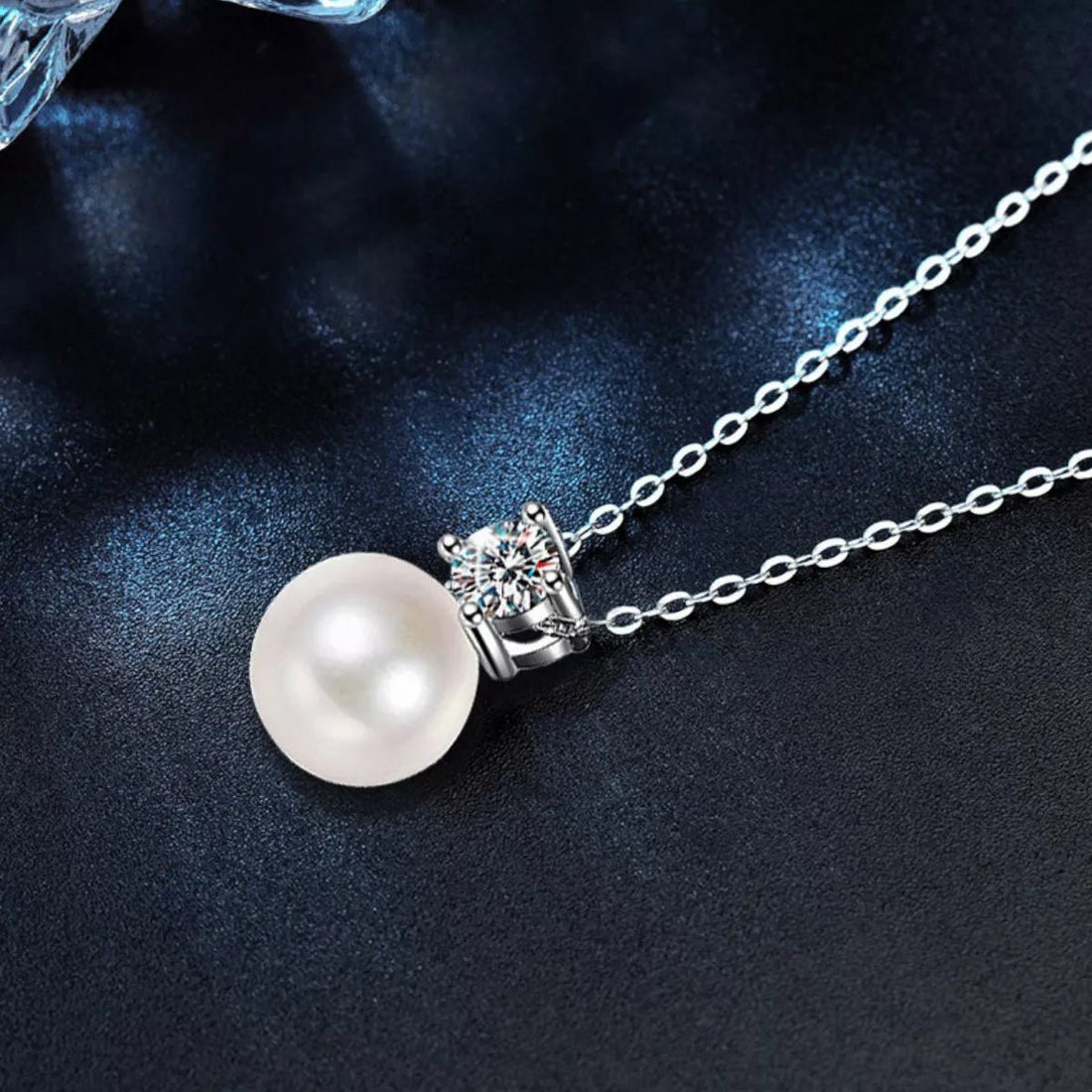 925 Sterling Silver Moissanite Pearl Necklace - 