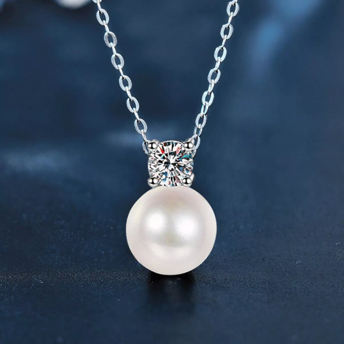 925 Sterling Silver Moissanite Pearl Necklace - 