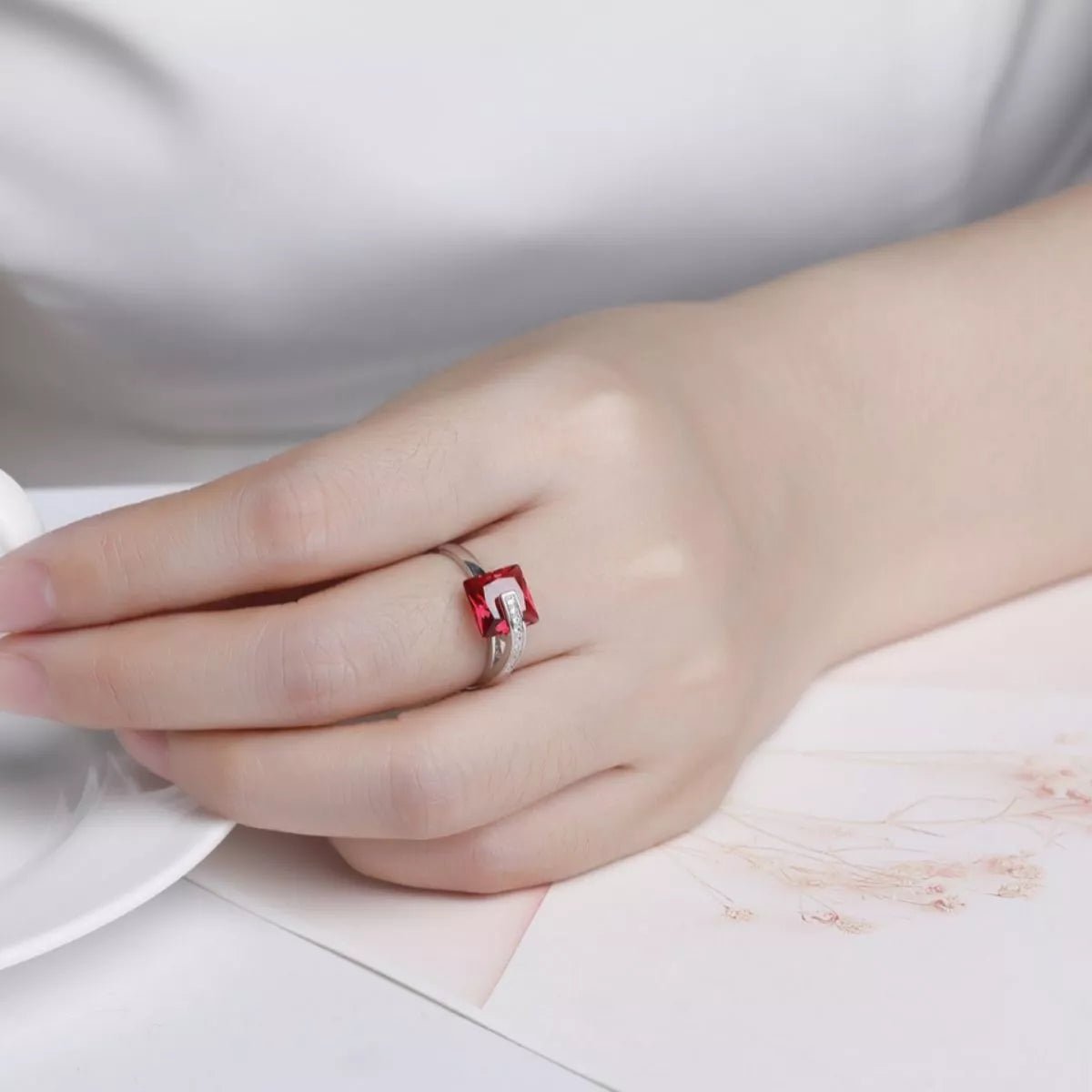 925 Sterling Silver Square Zircon Ring - 