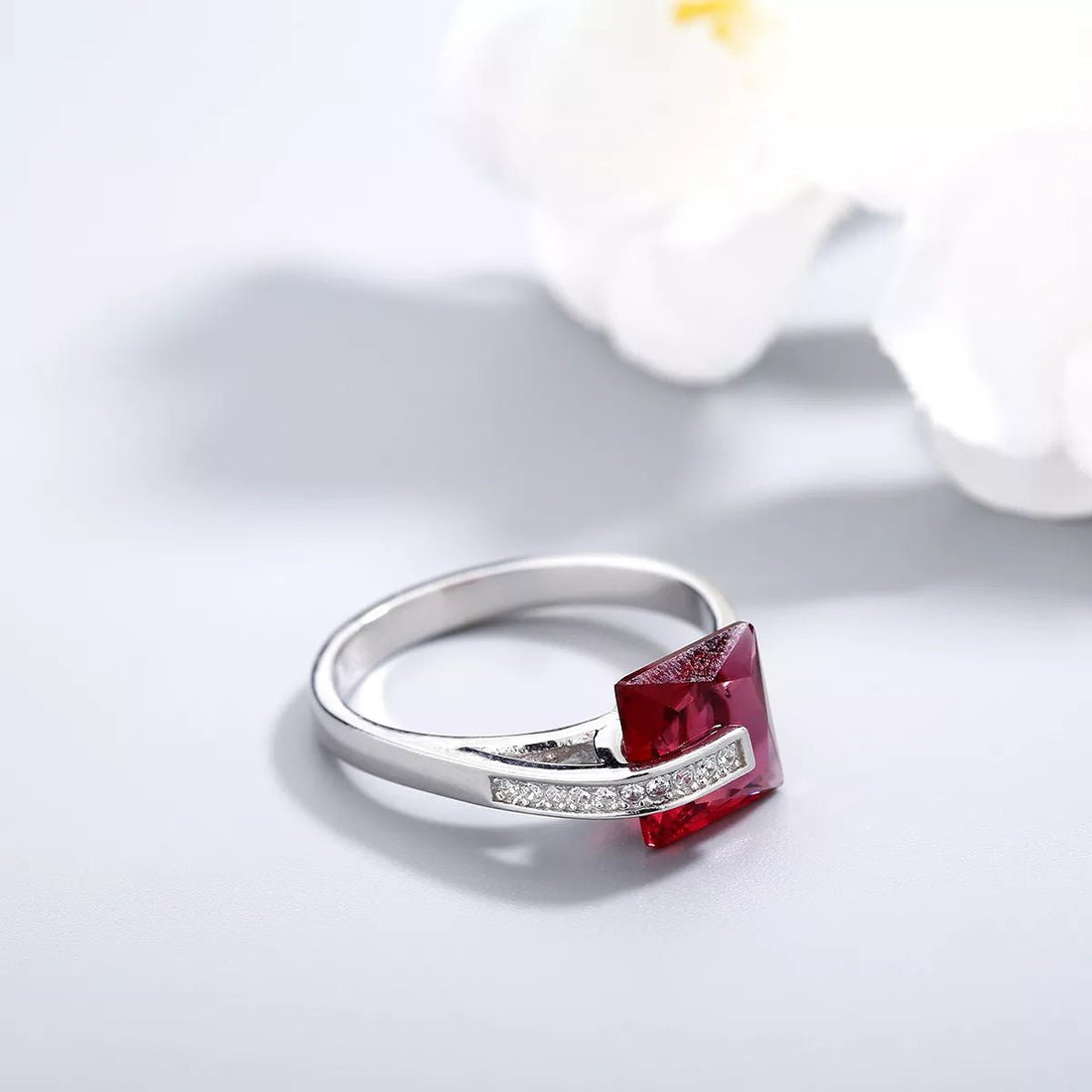 925 Sterling Silver Square Zircon Ring - 