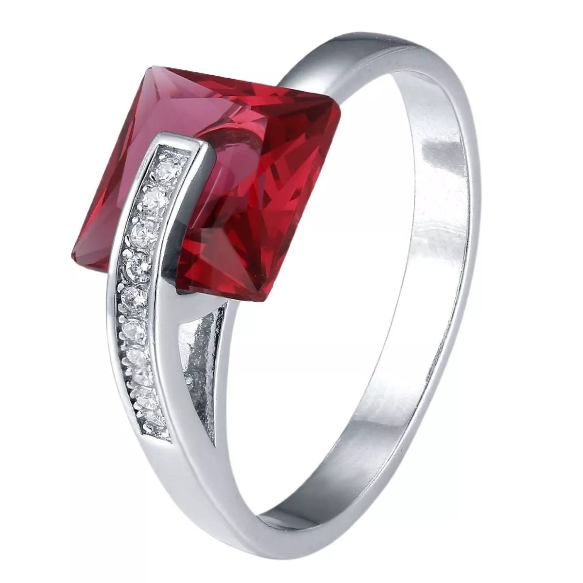 925 Sterling Silver Square Zircon Ring - 
