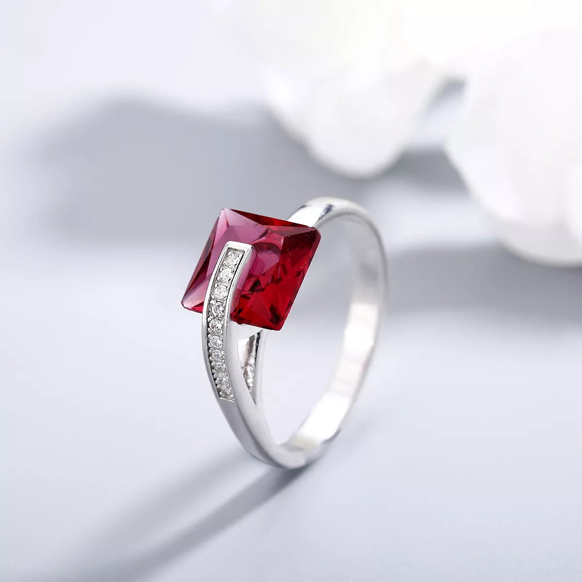 925 Sterling Silver Square Zircon Ring - 