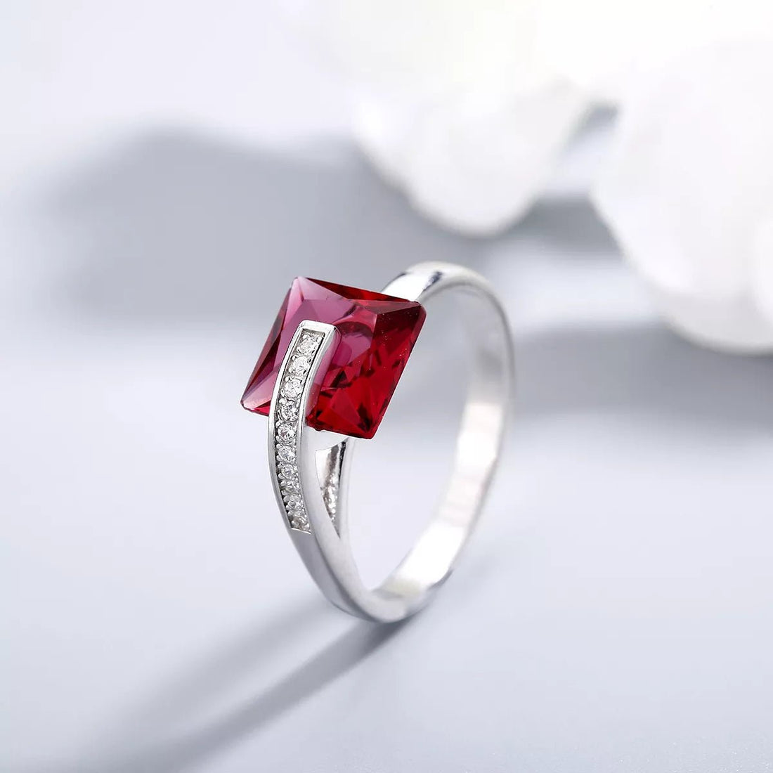 925 Sterling Silver Square Zircon Ring - 