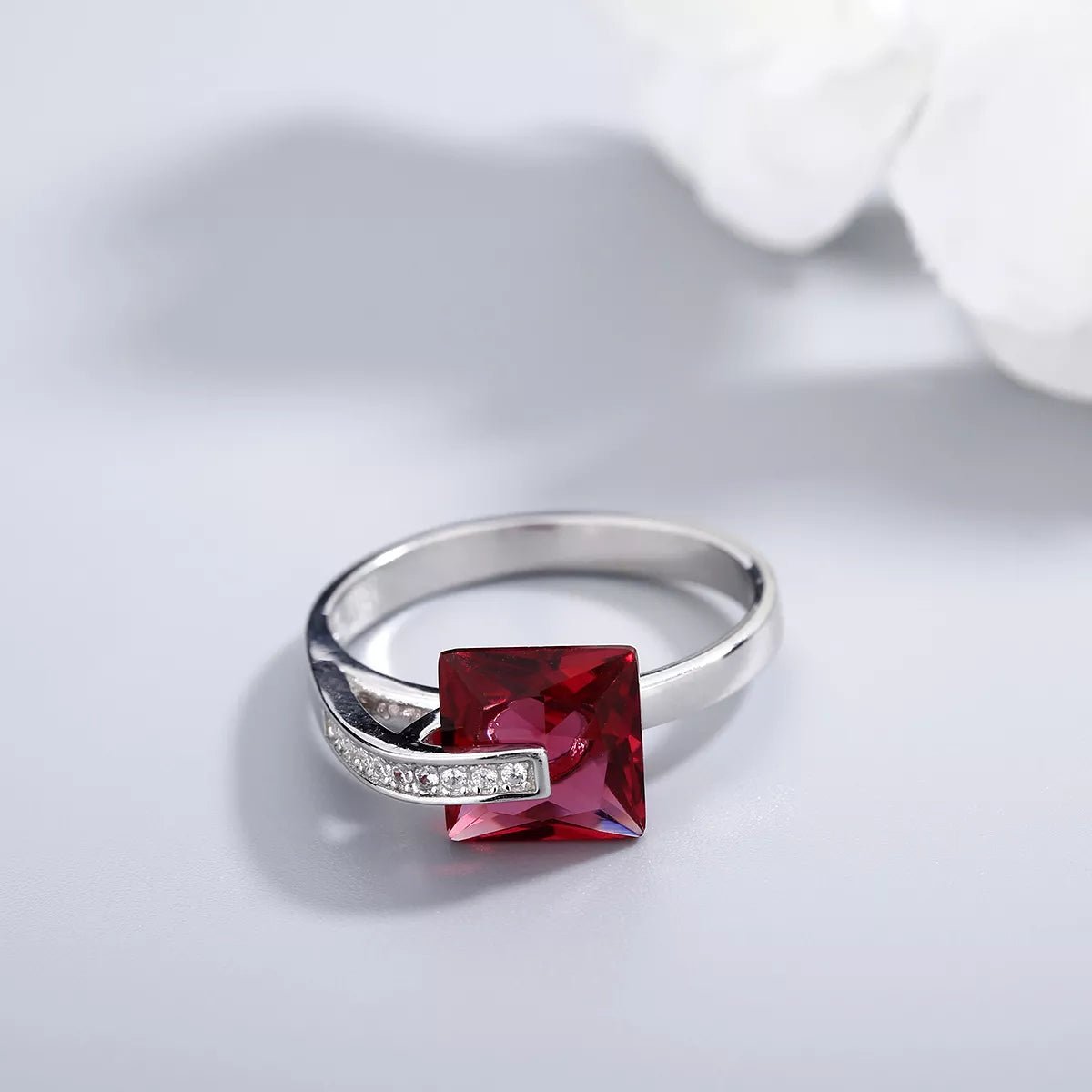 925 Sterling Silver Square Zircon Ring - 
