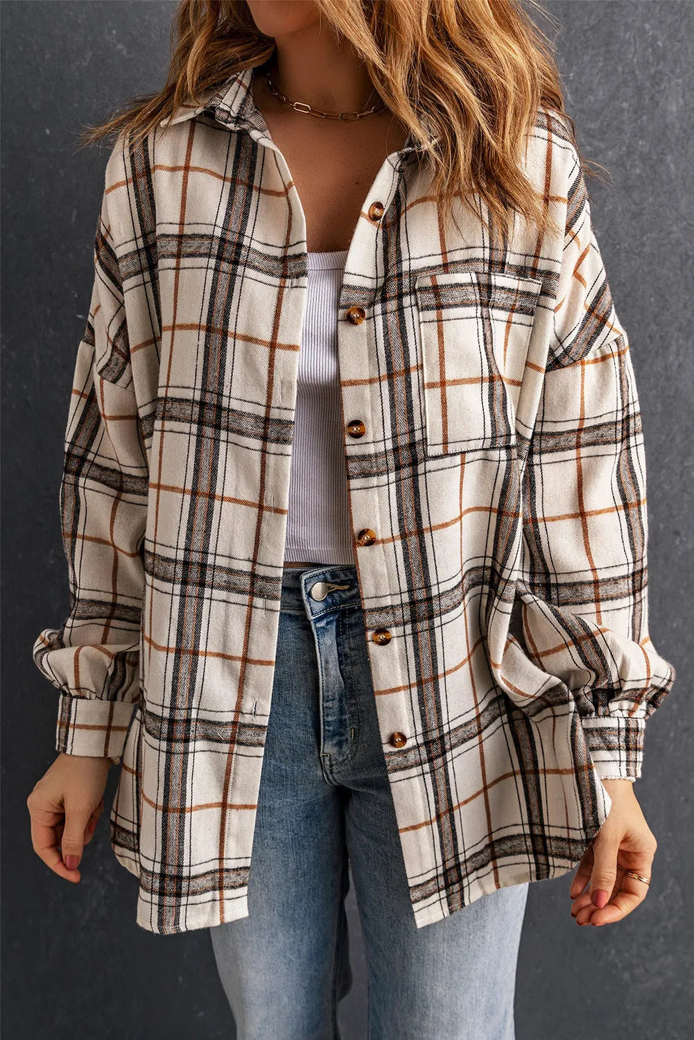 Plaid High-Low Shacket with Slit