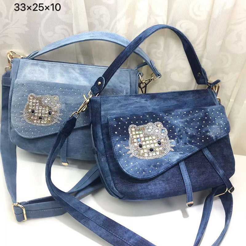 Fashion Denim Female Bag Owl Denim Bag KTM Denim Bag Flower Bag Shoulder Messenger Portable Bucket Bag Small