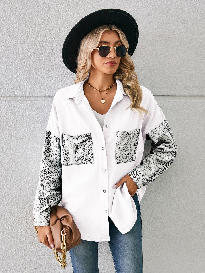 Leopard Button Up Denim Jacket